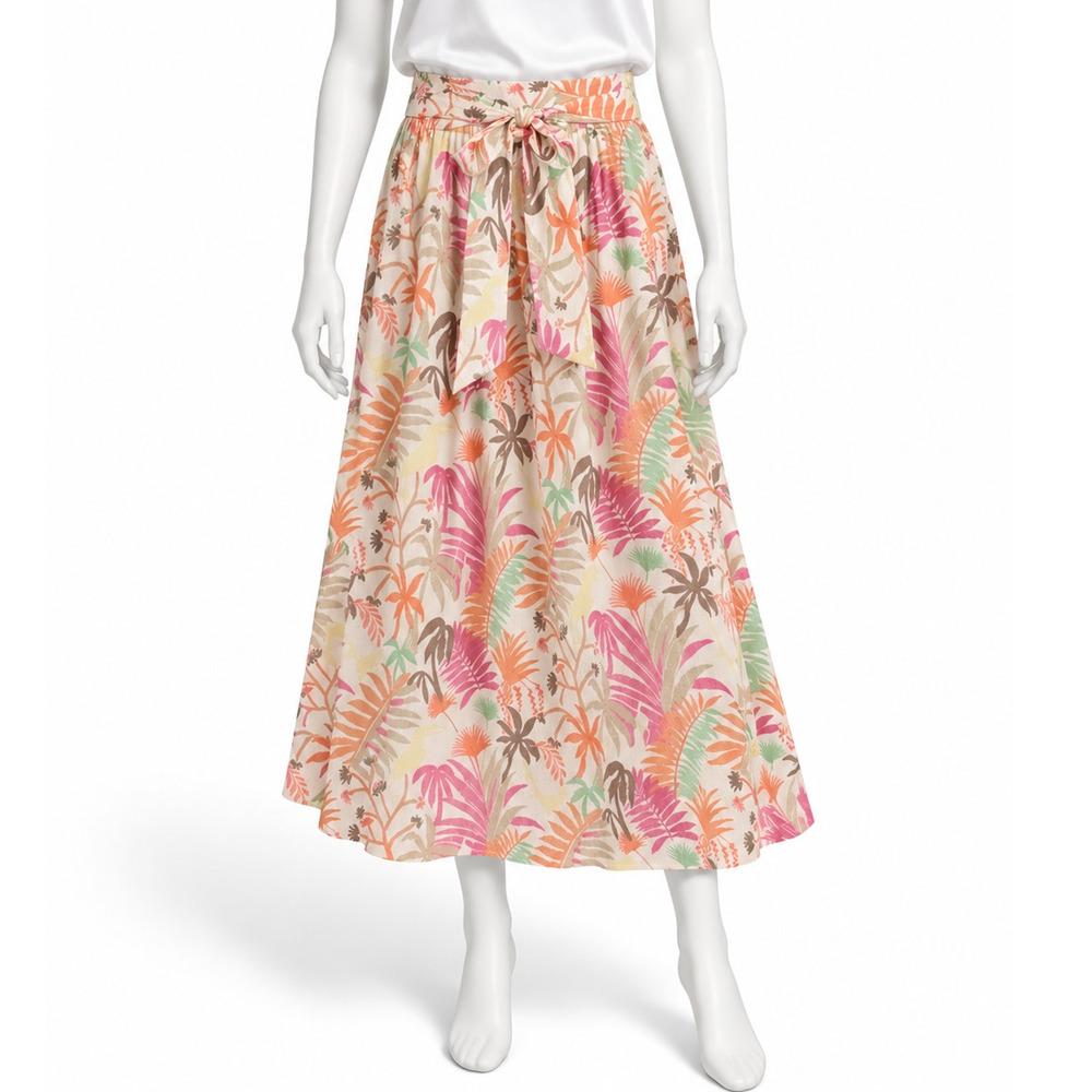 J. McLaughlin Jungle Melody Belted A-Line Midi Skirt Size 6 Cotton Floral Print
